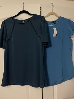Ann Taylor Blue Short-Sleeve Blouse Duo - Teal & Sky Blue